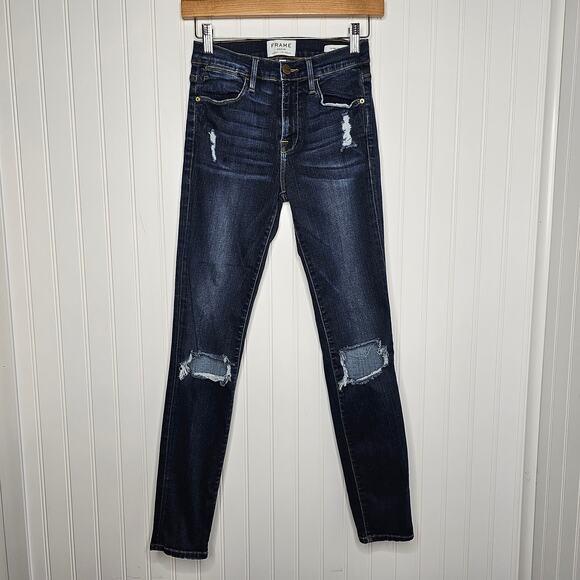 FRAME Womens Le High Skinny Jeans Size 25 Busted Knee Distressed Marlowe Stretch - Picture 10 of 10